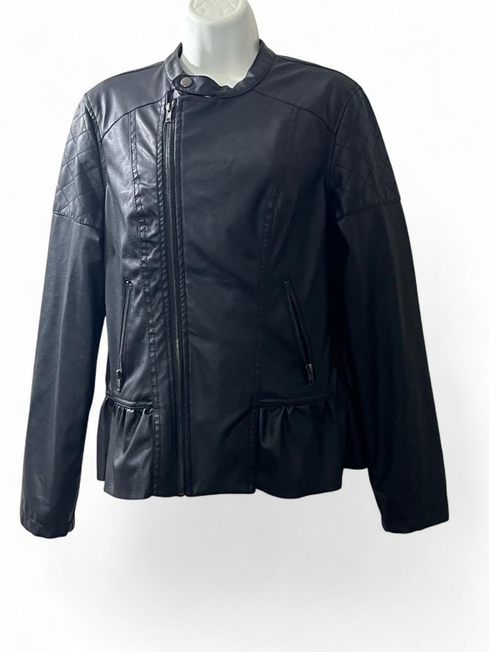 New Look Black Faux Leather Asymmetrical Zip Jacket